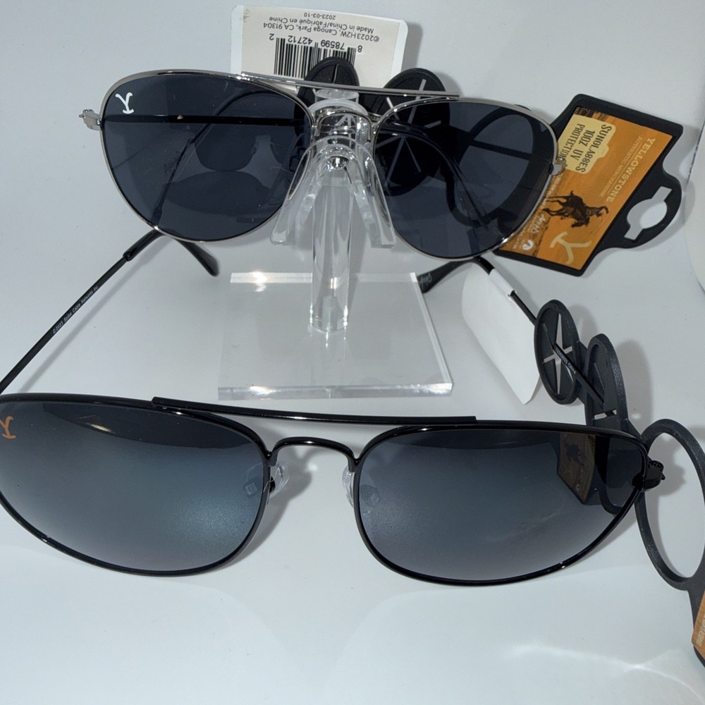 2 NWT Pair Authentic Yellowstone Show-Yellowstone Logo Aviator Sunglasses UV400 - Picture 8 of 8